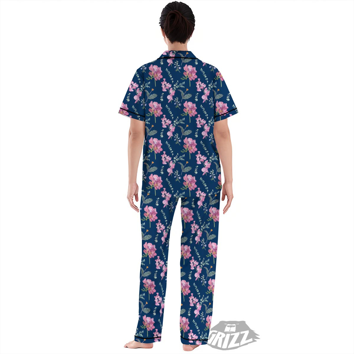 Floral Sweet Pea Print Pattern Women's Pajamas Set-grizzshop