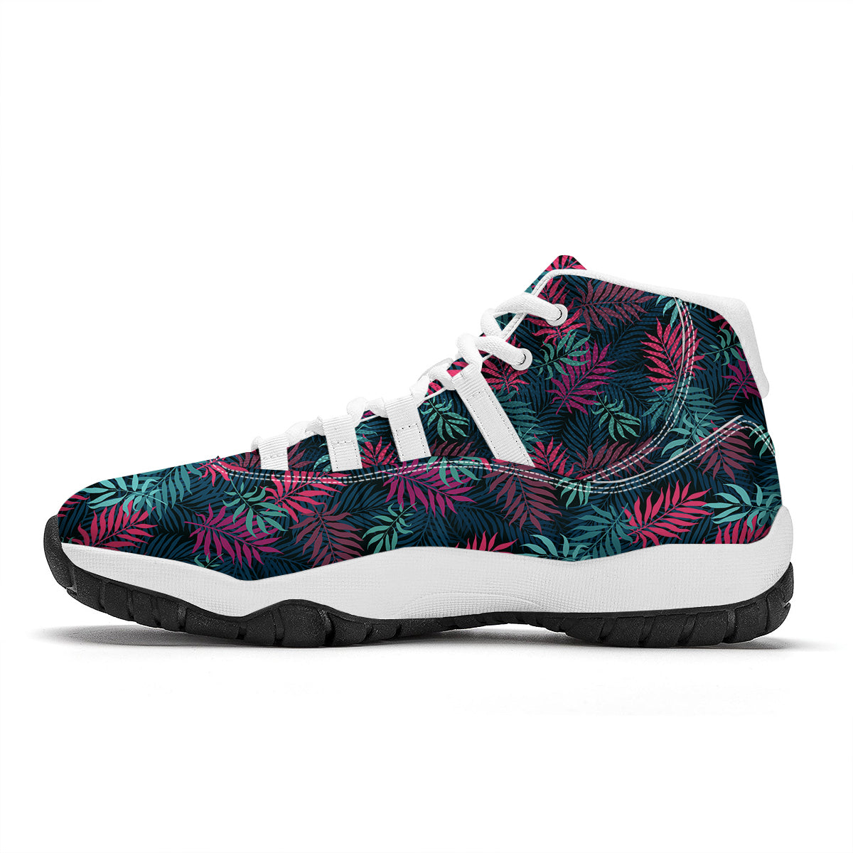 Floral Tropical Hawaiian Palm Leaves Pattern Print White Bball Shoes-grizzshop