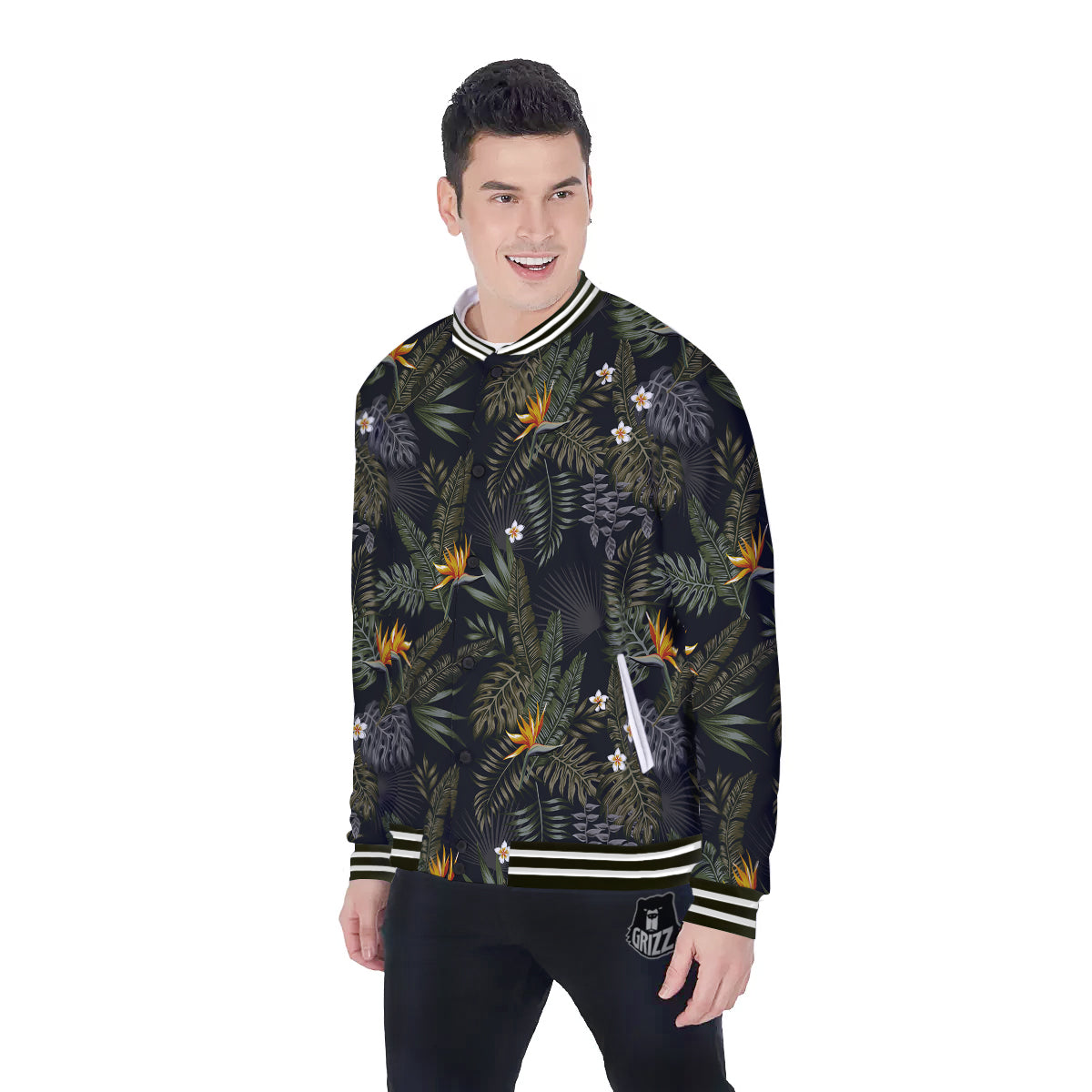 Floral Tropical Vintage Print Pattern Baseball Jacket-grizzshop