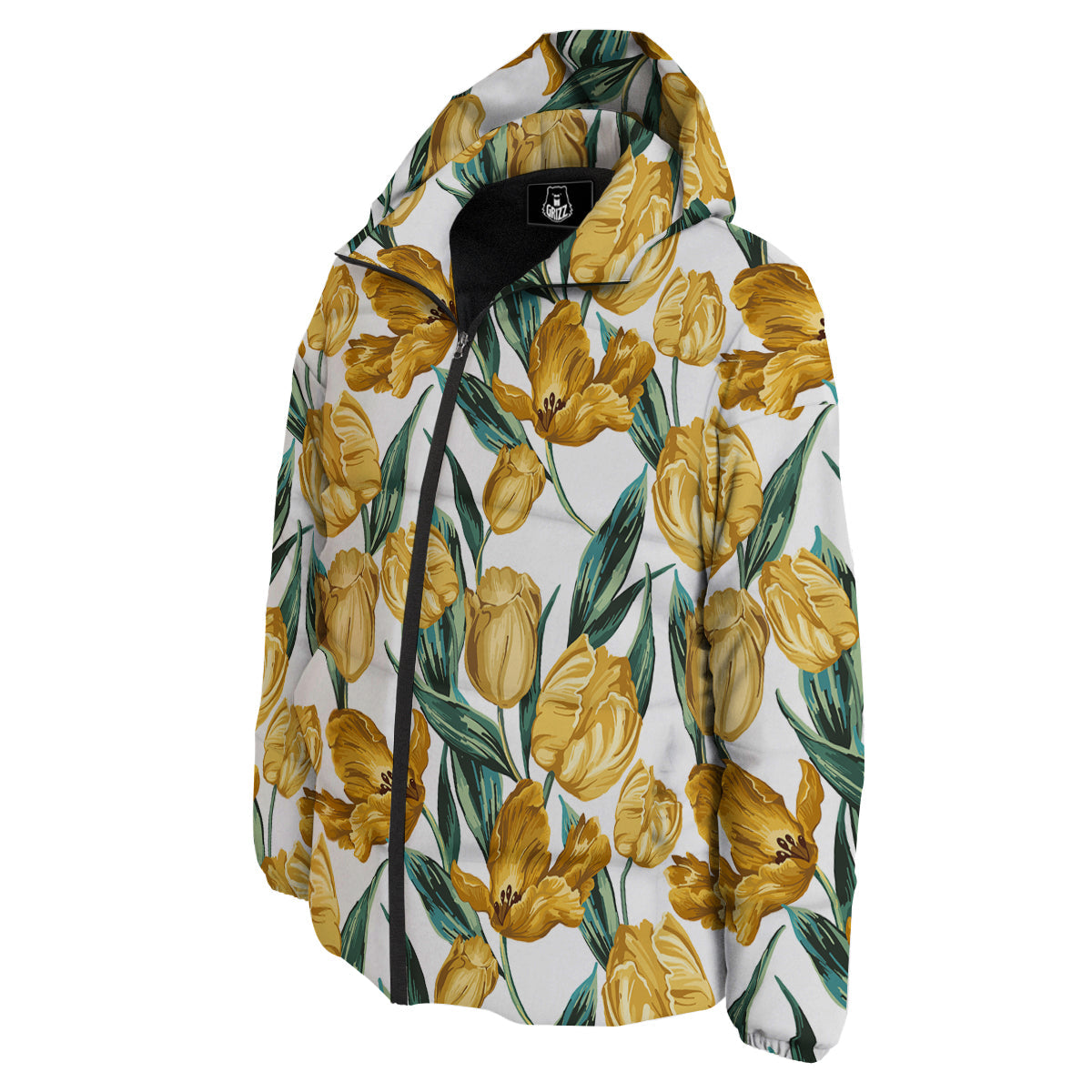 Floral Tulip Yellow Print Pattern Down Jacket-grizzshop