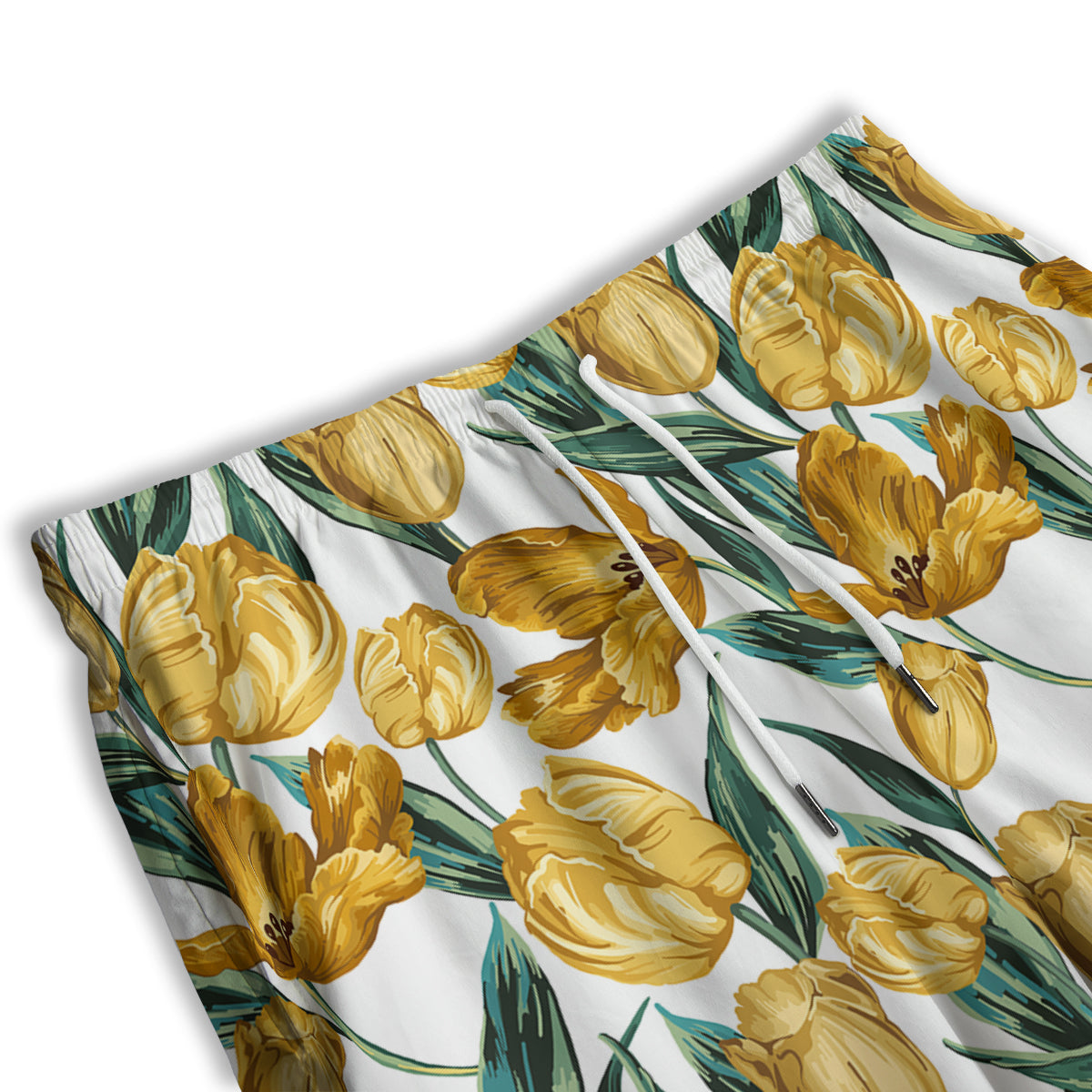 Floral Tulip Yellow Print Pattern Men's Athletic Shorts