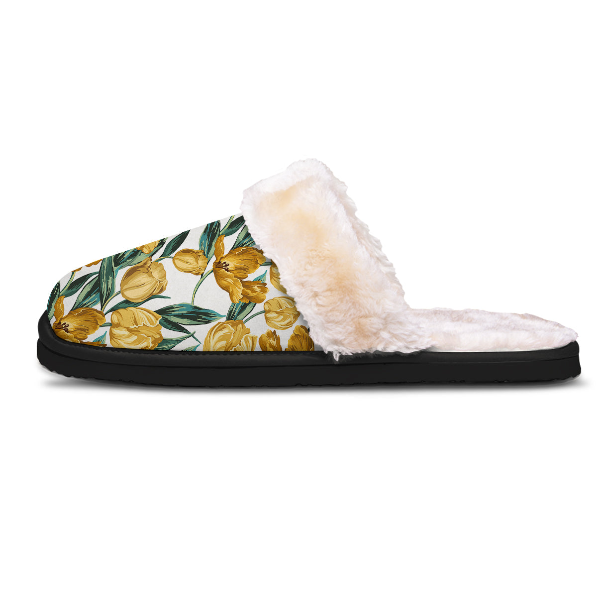 Floral Tulip Yellow Print Pattern Slippers-grizzshop