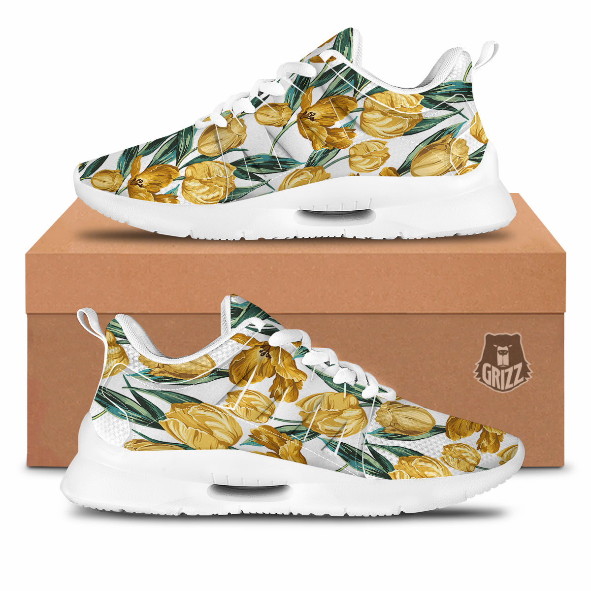 Floral Tulip Yellow Print Pattern Tennis Shoes-grizzshop