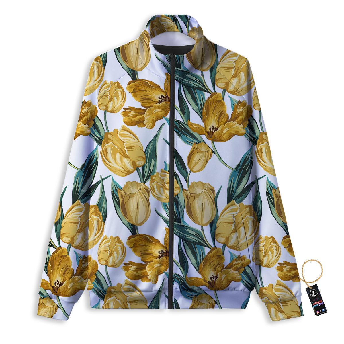 Floral Tulip Yellow Print Pattern Track Jacket-grizzshop