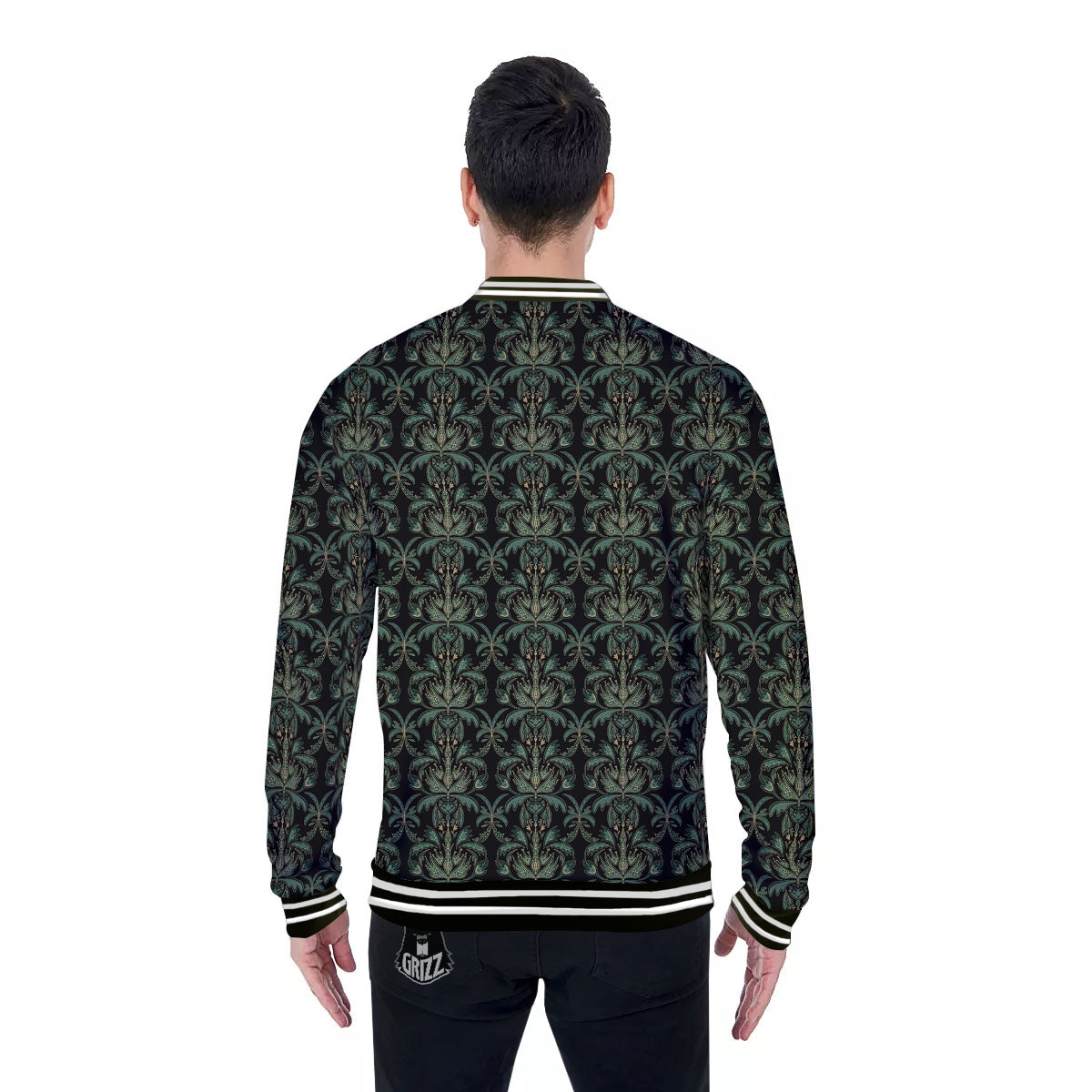 Floral Western Dark Print Pattern Baseball Jacket-grizzshop