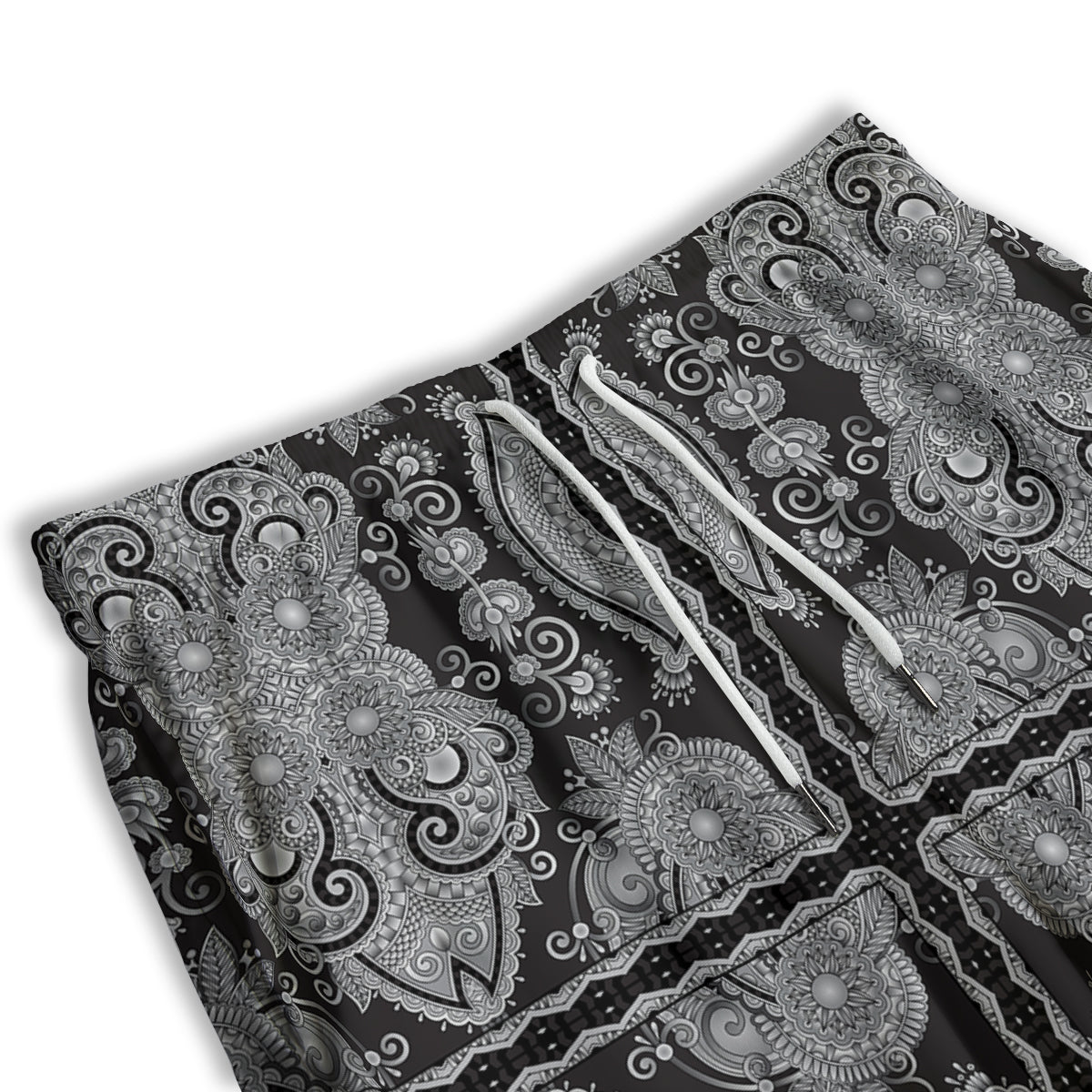 Floral Western Grey And White Print Pattern Men's Athletic Shorts