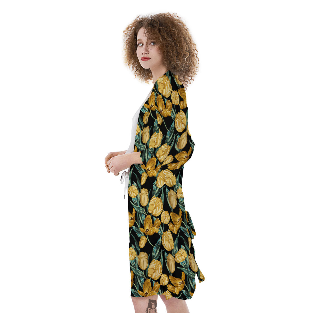 Floral Yellow And Gold Print Kimono-grizzshop