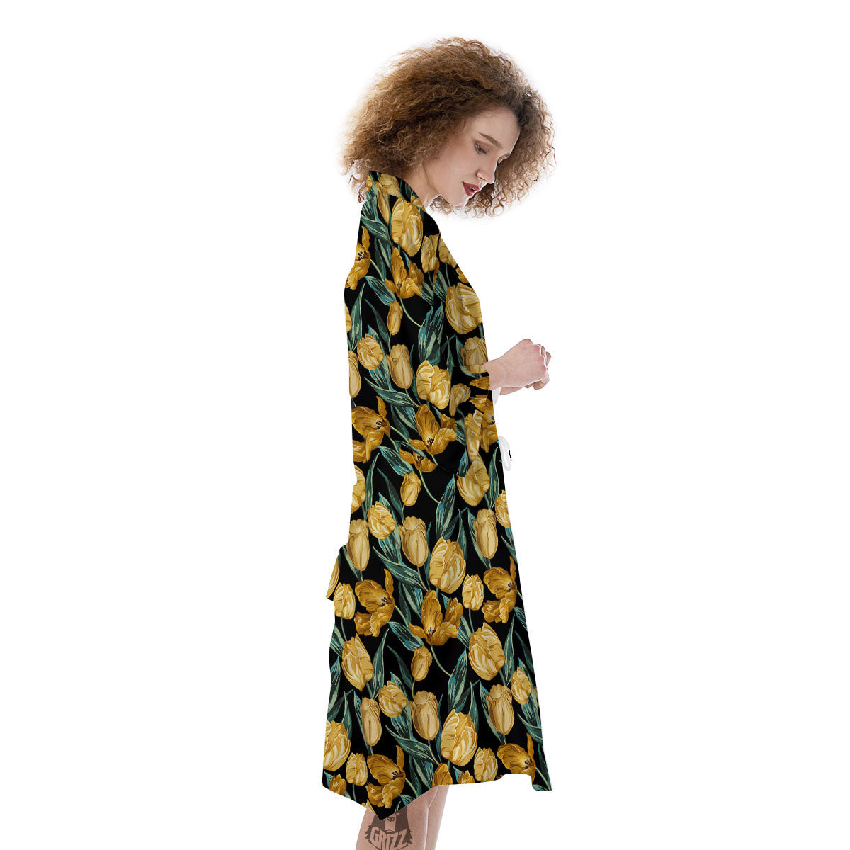 Floral Yellow And Gold Print Kimono-grizzshop