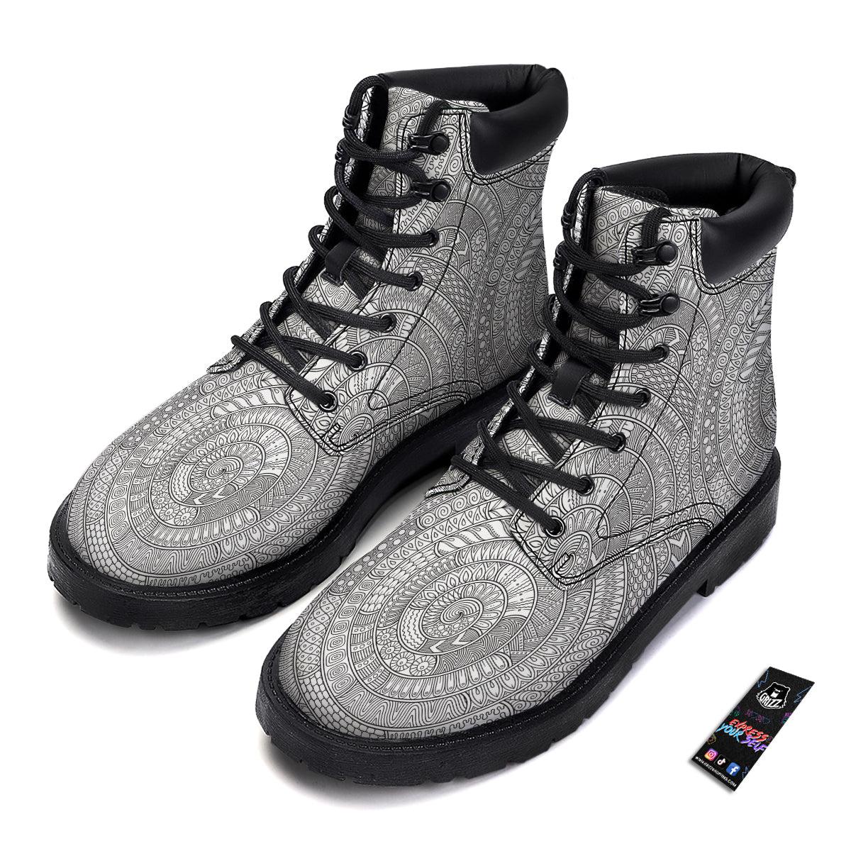 Floral Zentangle Print Pattern Boots-grizzshop