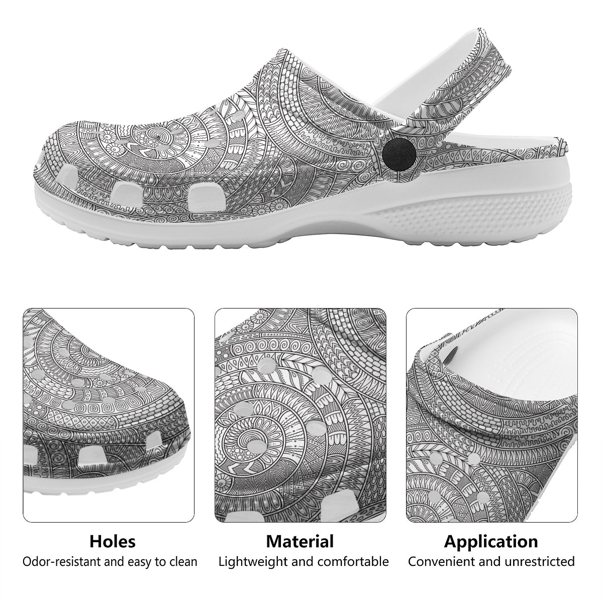 Floral Zentangle Print Pattern Clog-grizzshop
