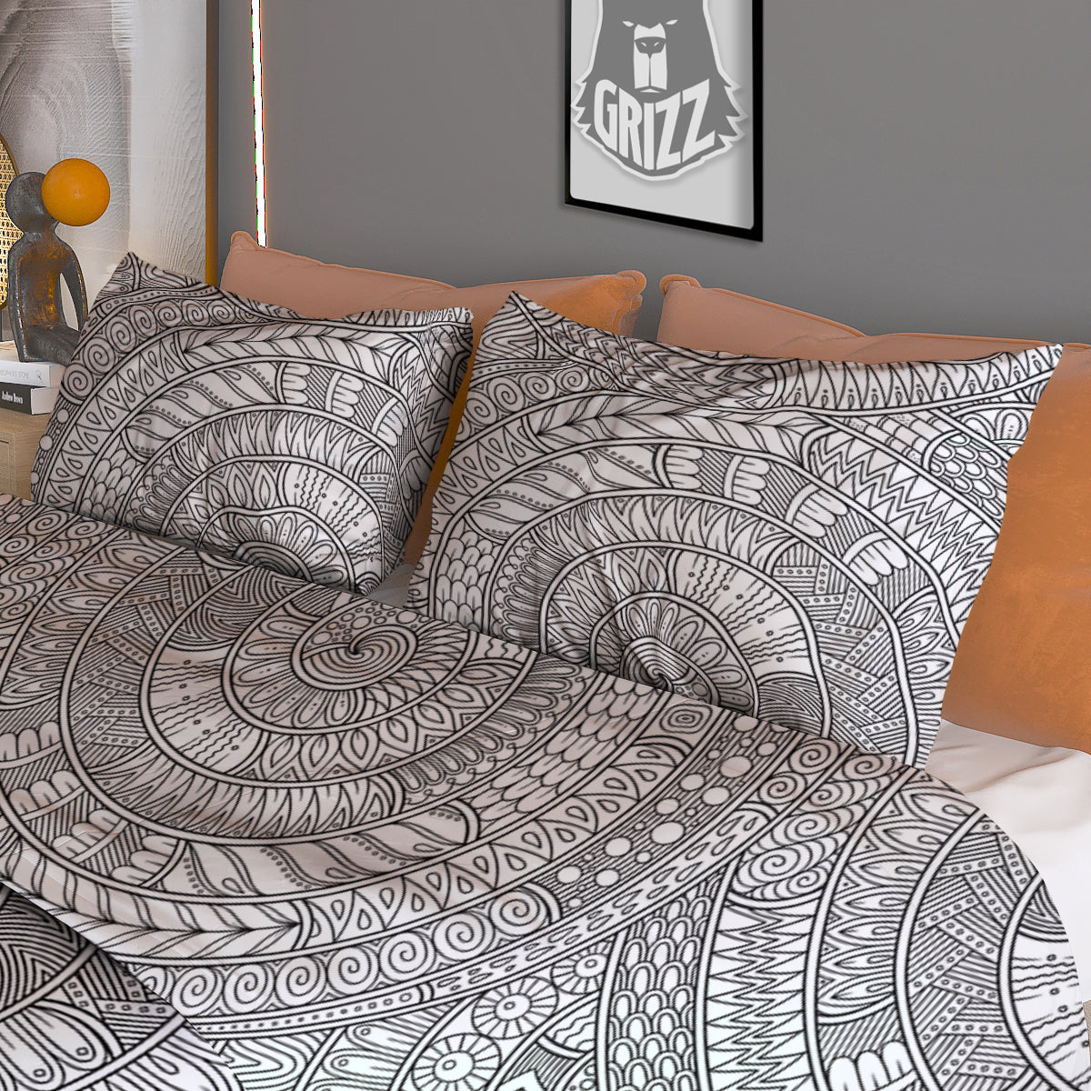 Floral Zentangle Print Pattern Duvet Cover Bedding Set