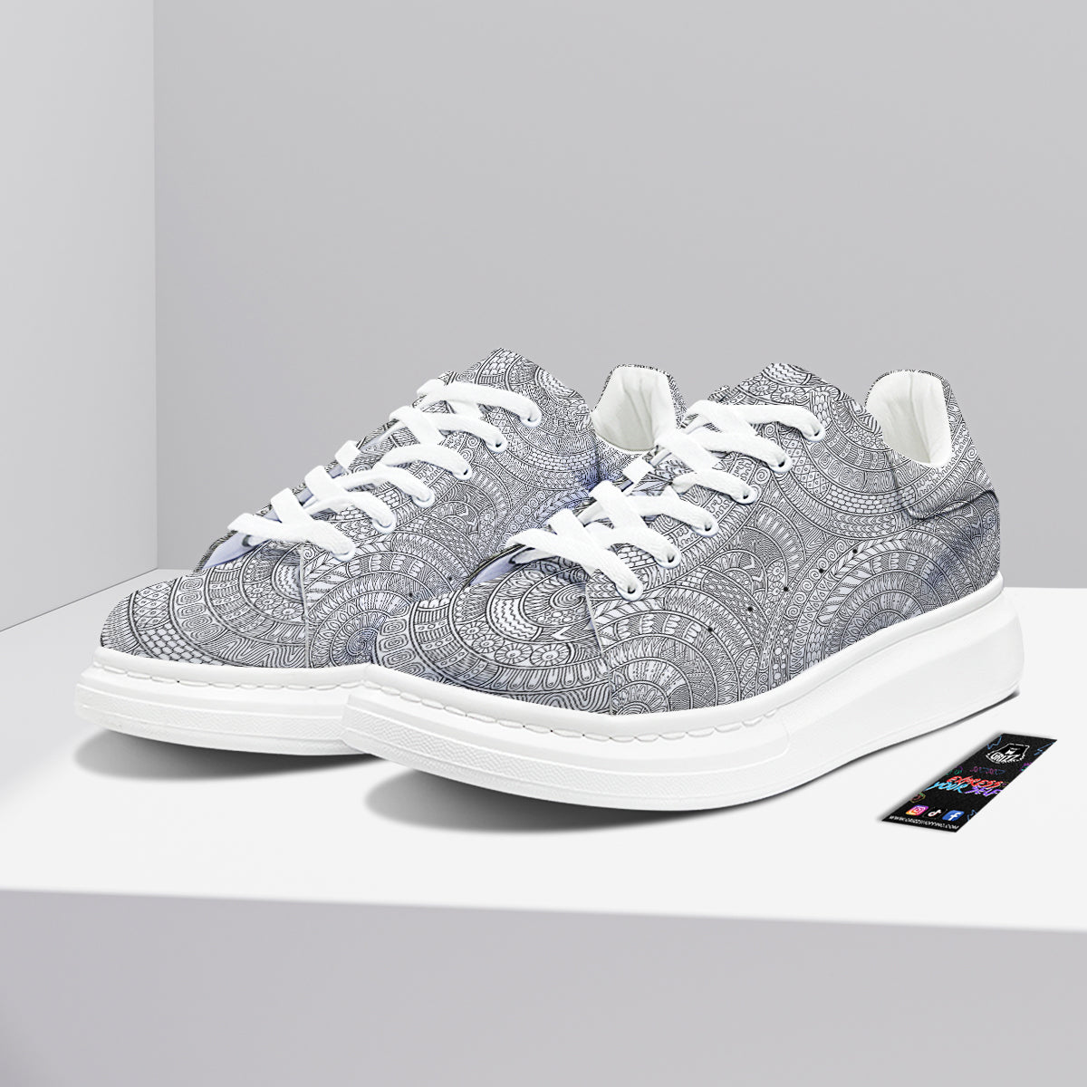Floral Zentangle Print Pattern Platform Shoes-grizzshop