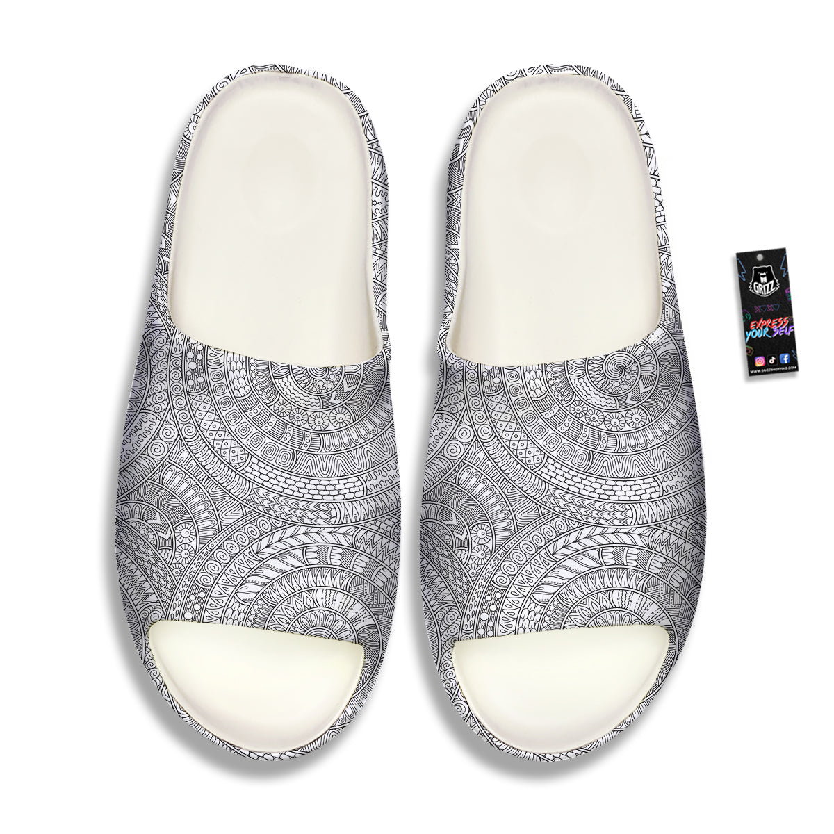 Floral Zentangle Print Pattern Sandals-grizzshop