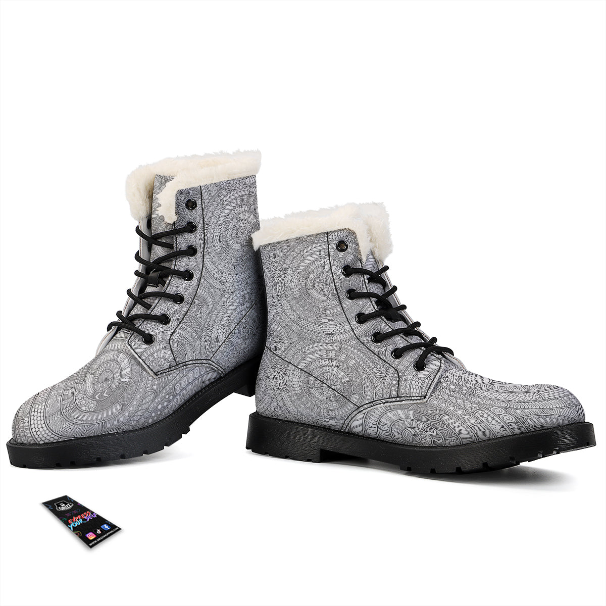 Floral Zentangle Print Pattern Winter Boots-grizzshop
