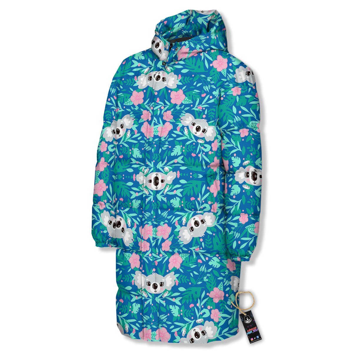 Floral And Baby Koala Print Pattern Long Down Jacket