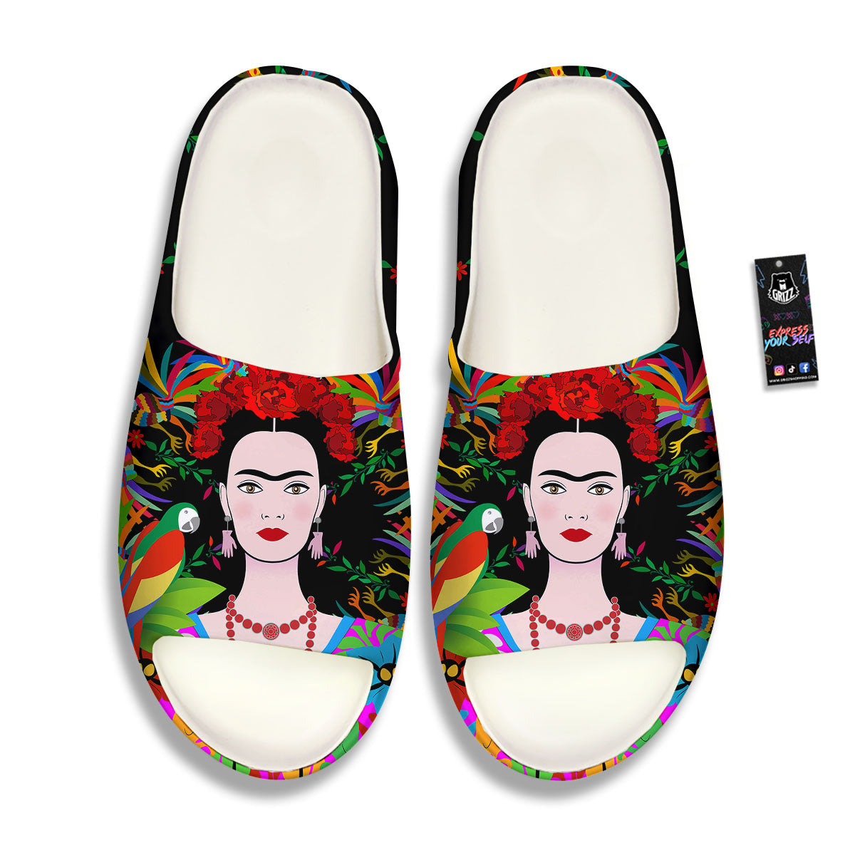 Floral And Frida Kahlo Print Sandals-grizzshop
