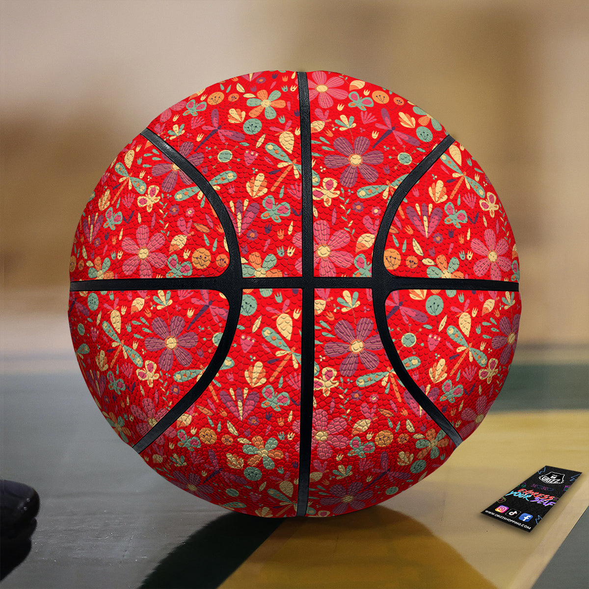 Floral Dragonfly Christmas Print Pattern Basketball