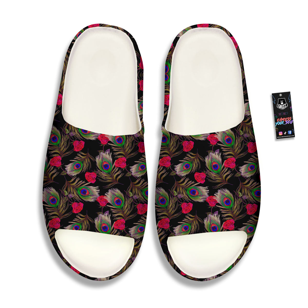 Floral Peacock Feather Print Pattern Sandals-grizzshop