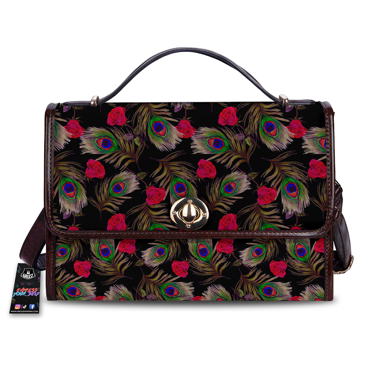 Floral Peacock Feather Print Pattern Women's Satchel Bag