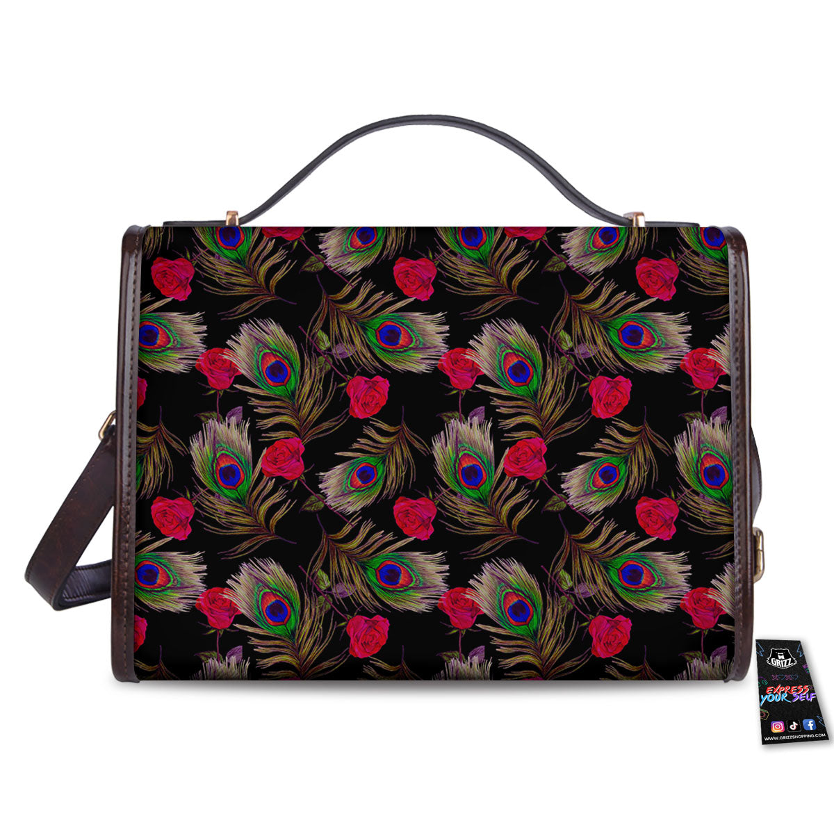 Floral Peacock Feather Print Pattern Women's Satchel Bag