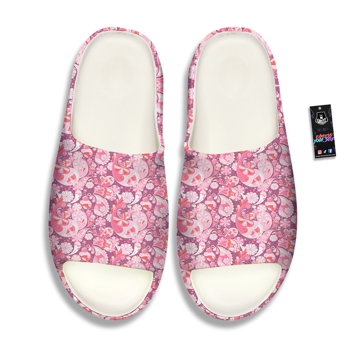 Floral Pink Paisley Print Pattern Sandals-grizzshop