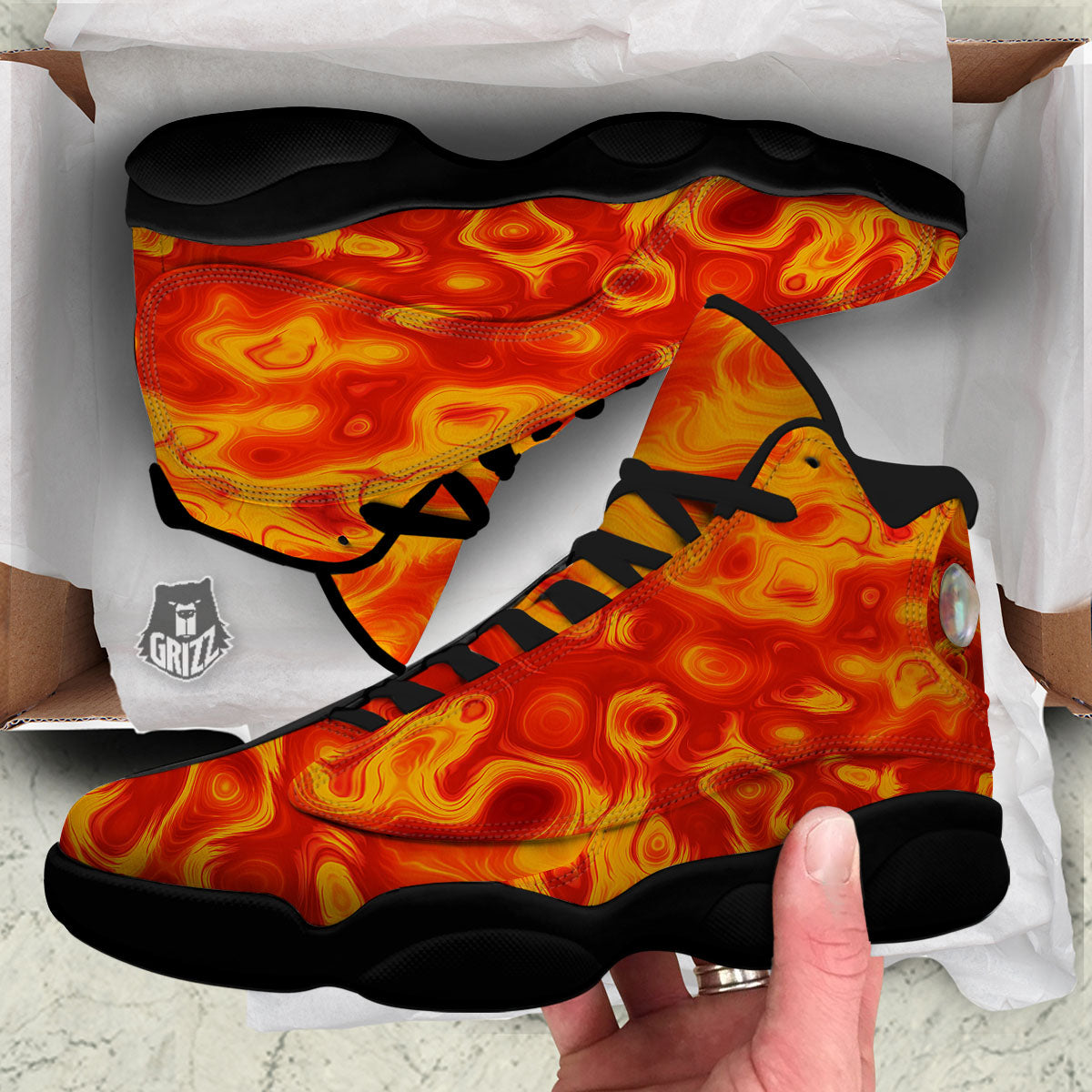 Flow Lava Print Black Basketball Shoes-grizzshop