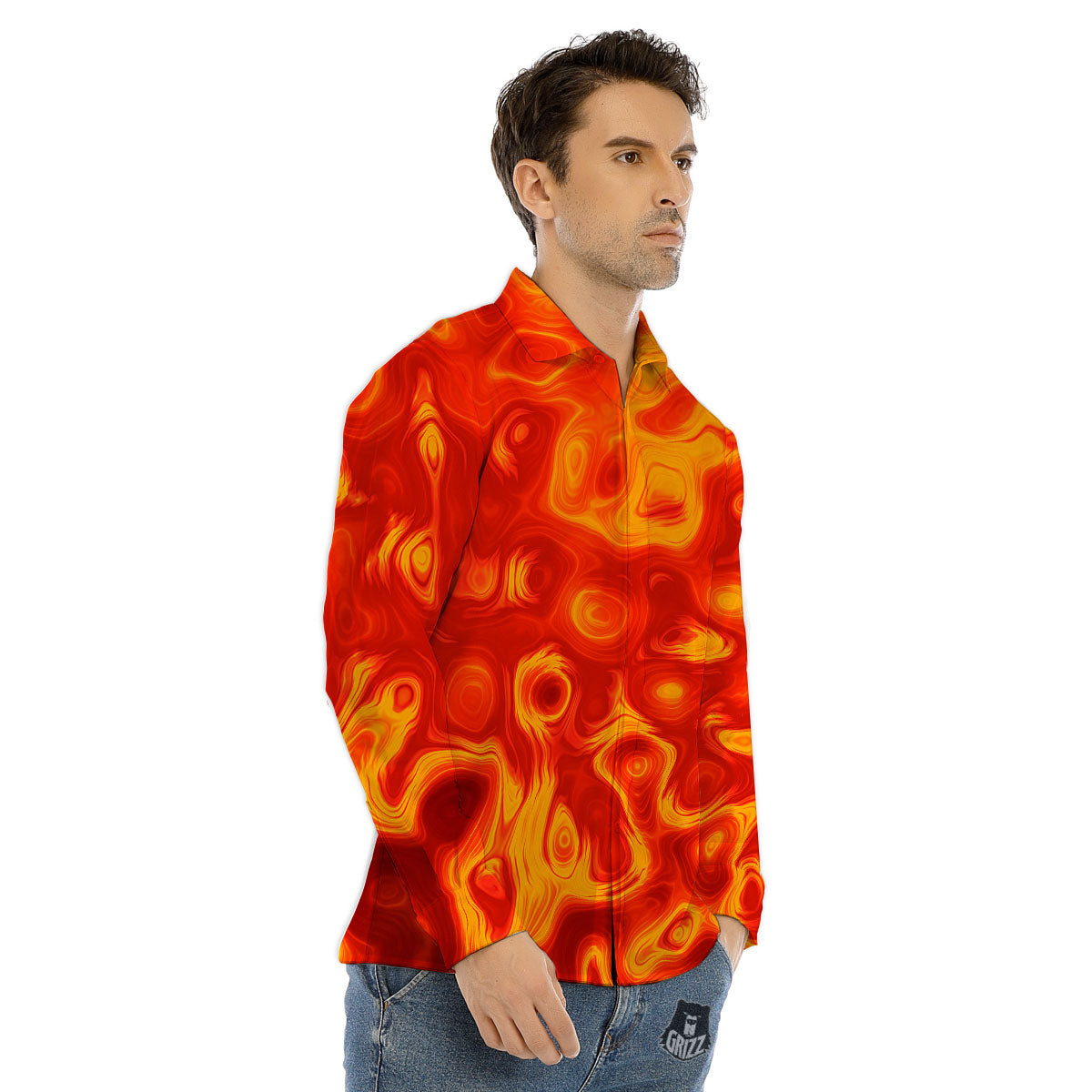Flow Lava Print Men's Dress Shirts-grizzshop