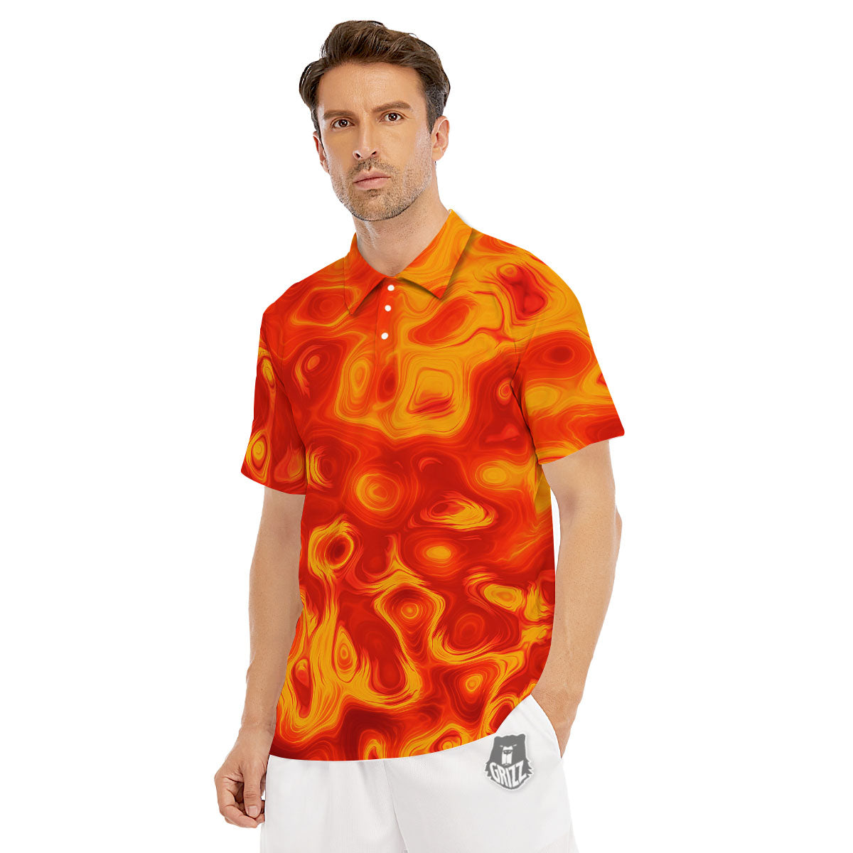 Flow Lava Print Men's Golf Shirts-grizzshop