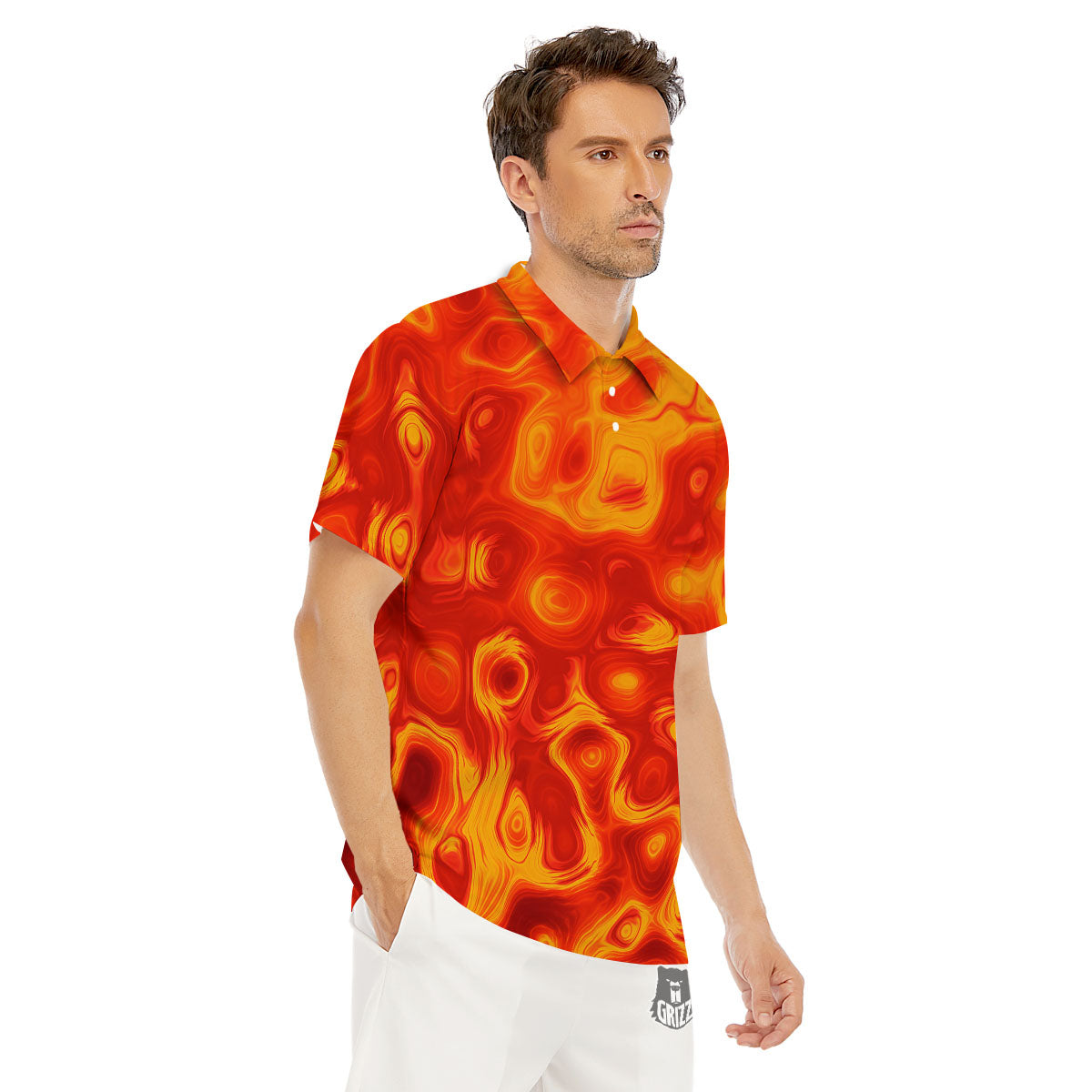 Flow Lava Print Men's Golf Shirts-grizzshop