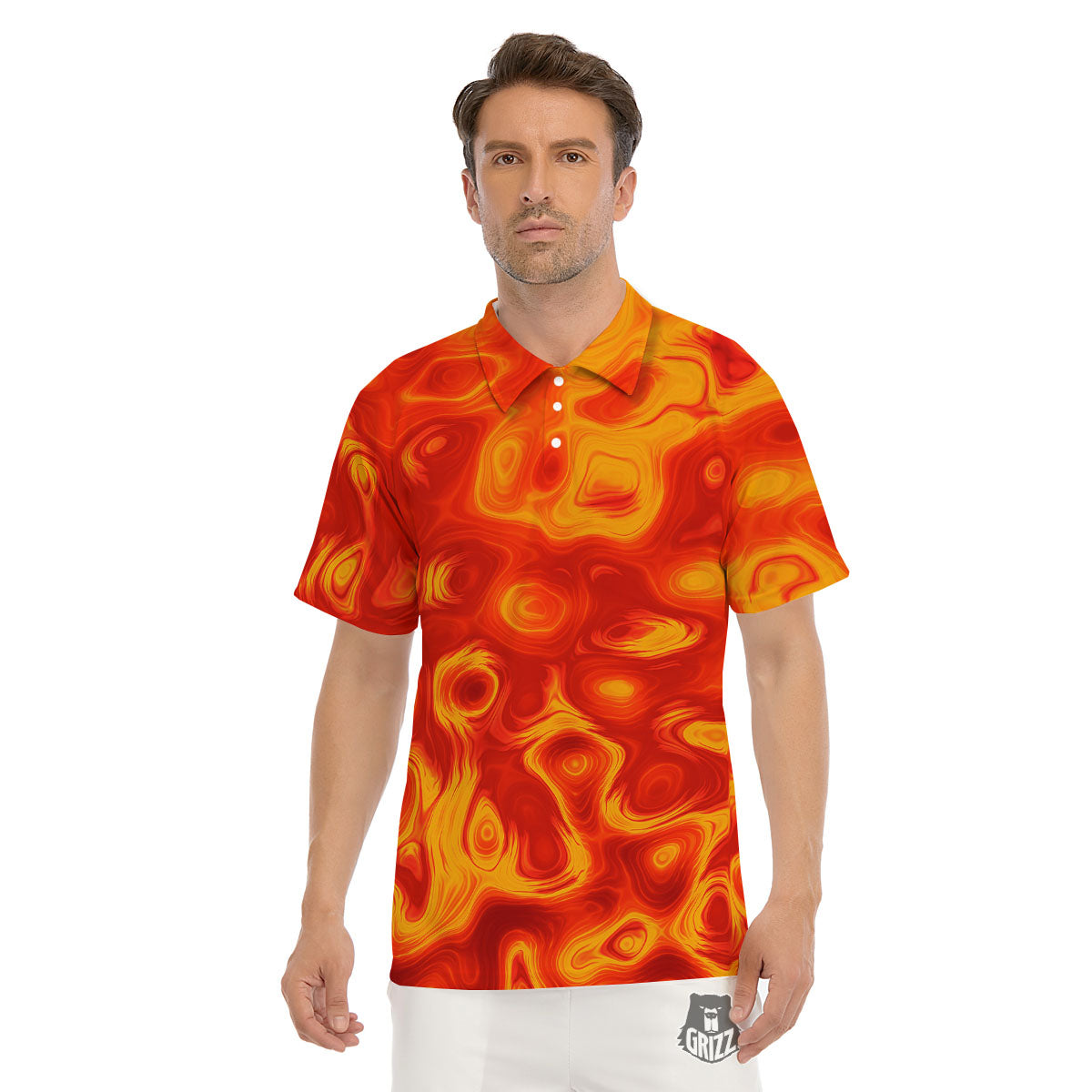 Flow Lava Print Men's Golf Shirts-grizzshop