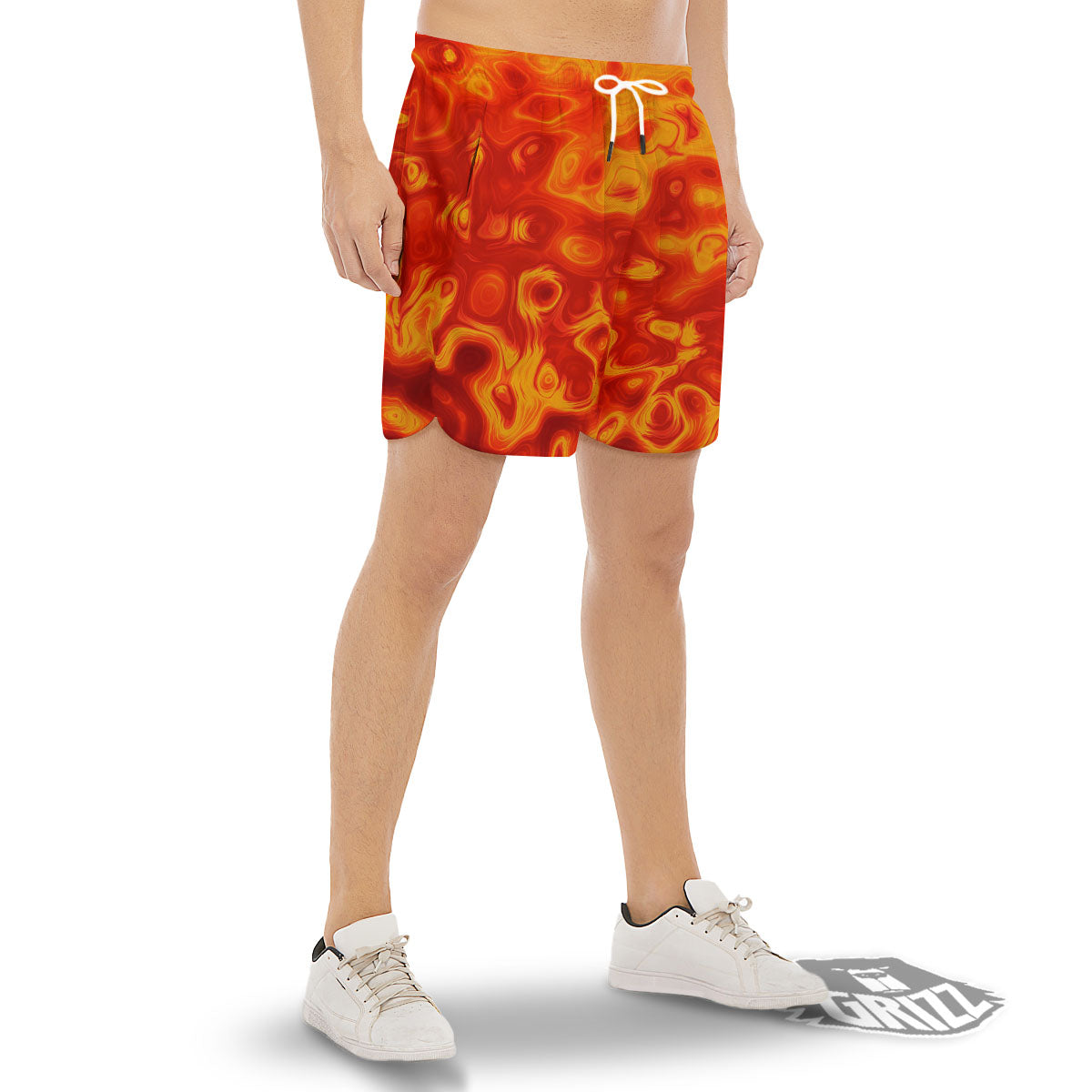 Flow Lava Print Men's Gym Shorts-grizzshop
