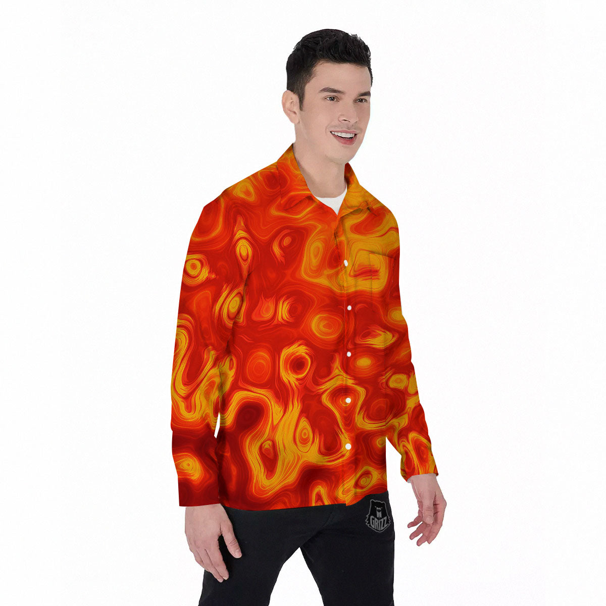 Flow Lava Print Men's Long Sleeve Shirts-grizzshop
