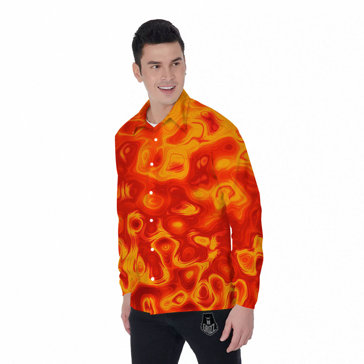 Flow Lava Print Men's Long Sleeve Shirts-grizzshop