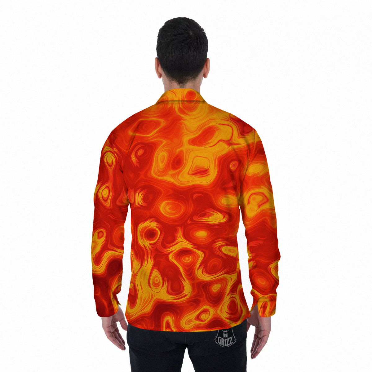 Flow Lava Print Men's Long Sleeve Shirts-grizzshop