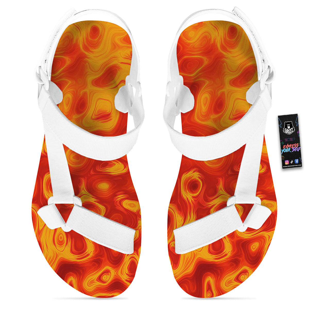 Flow Lava Print White Open Toe Sandals-grizzshop
