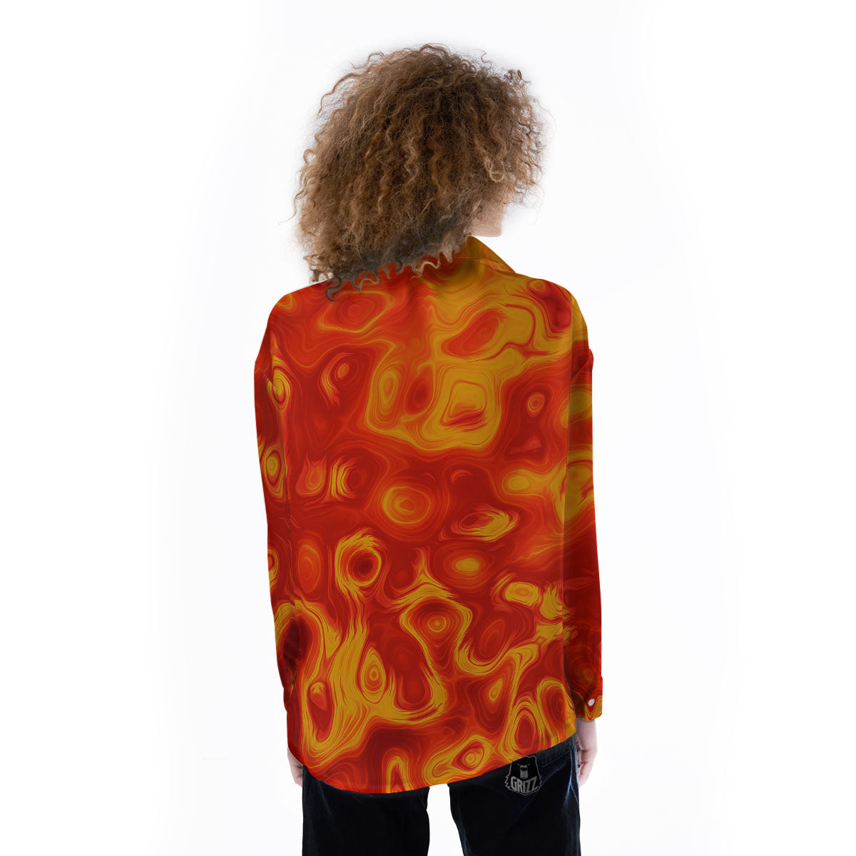 Flow Lava Print Women's Long Sleeve Shirts-grizzshop