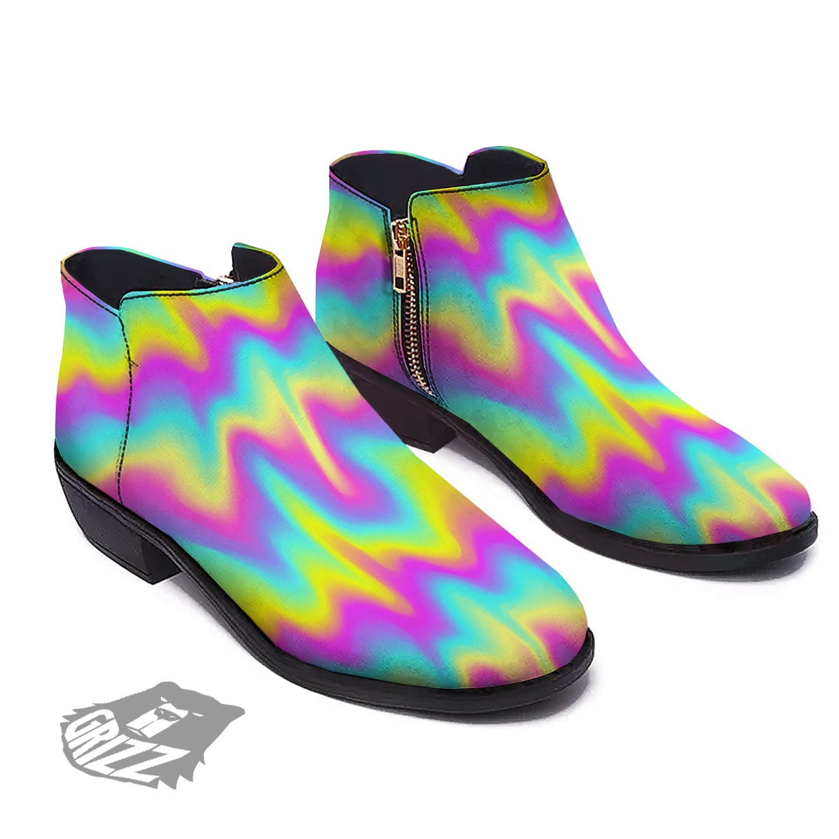 Flow Rainbow Print Pattern Ankle Boots-grizzshop