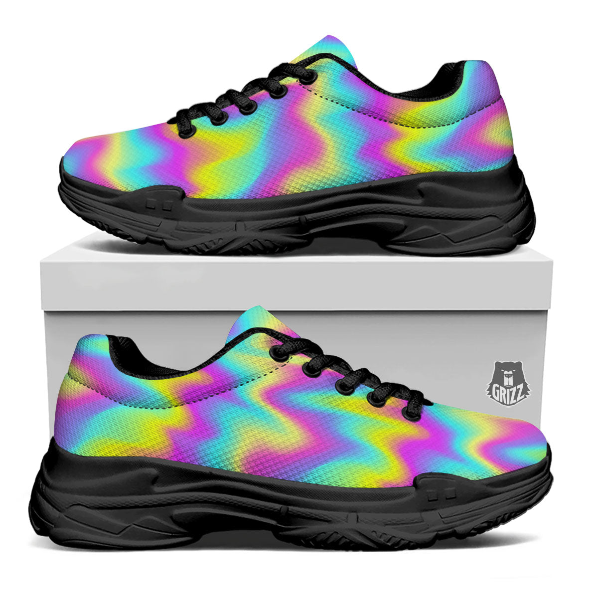 Flow Rainbow Print Pattern Black Chunky Shoes-grizzshop