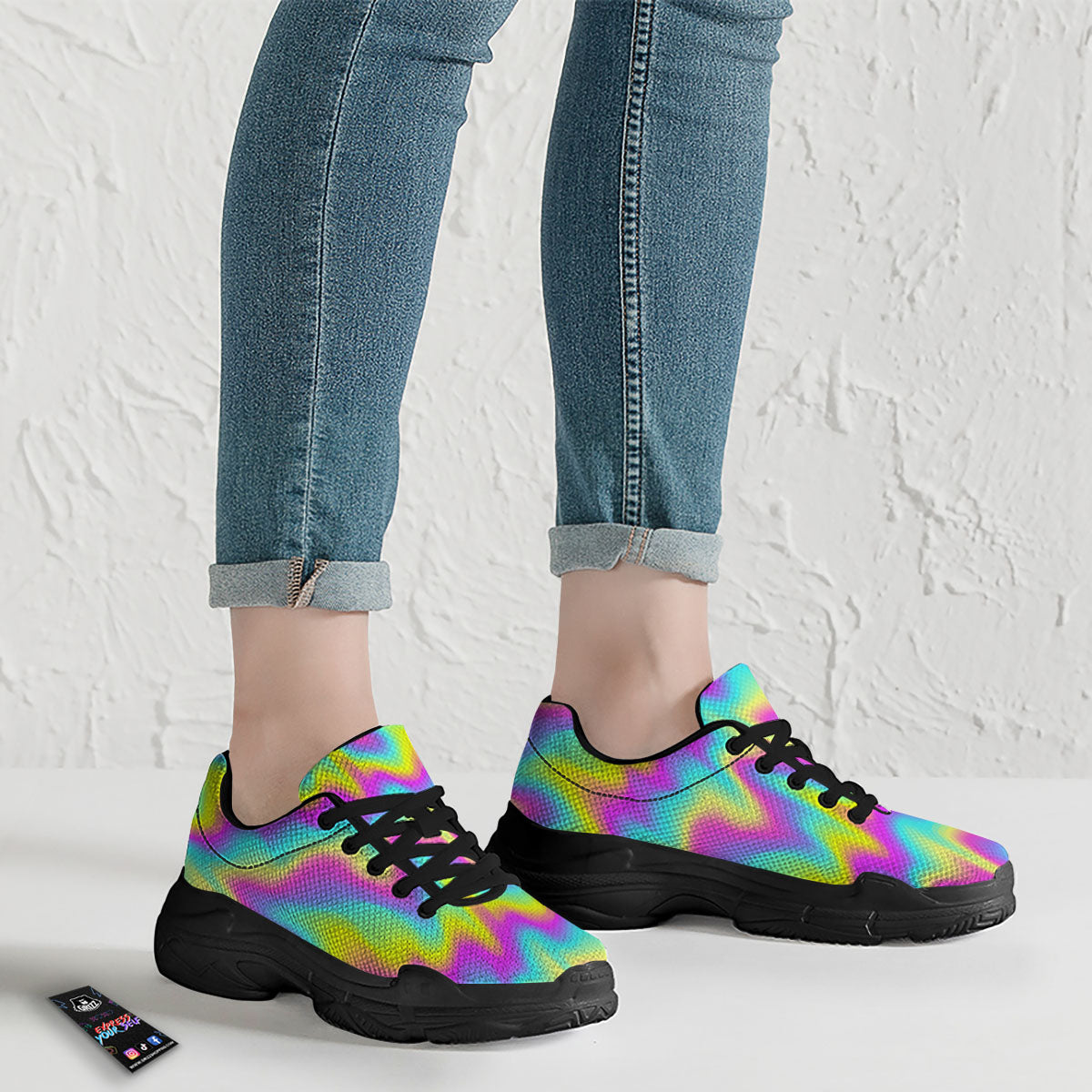 Flow Rainbow Print Pattern Black Chunky Shoes-grizzshop