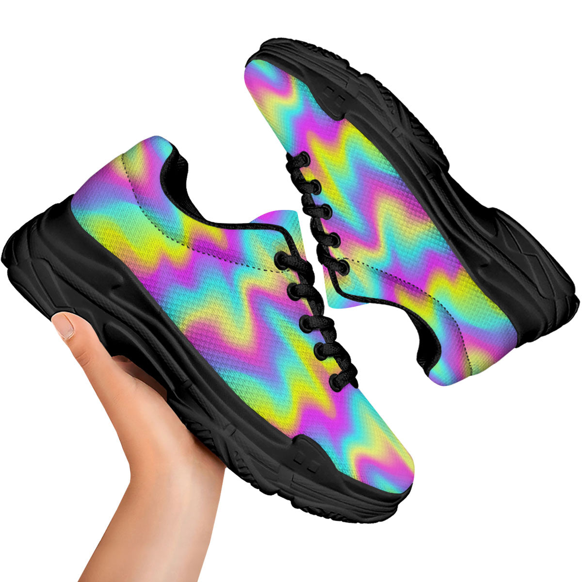 Flow Rainbow Print Pattern Black Chunky Shoes-grizzshop