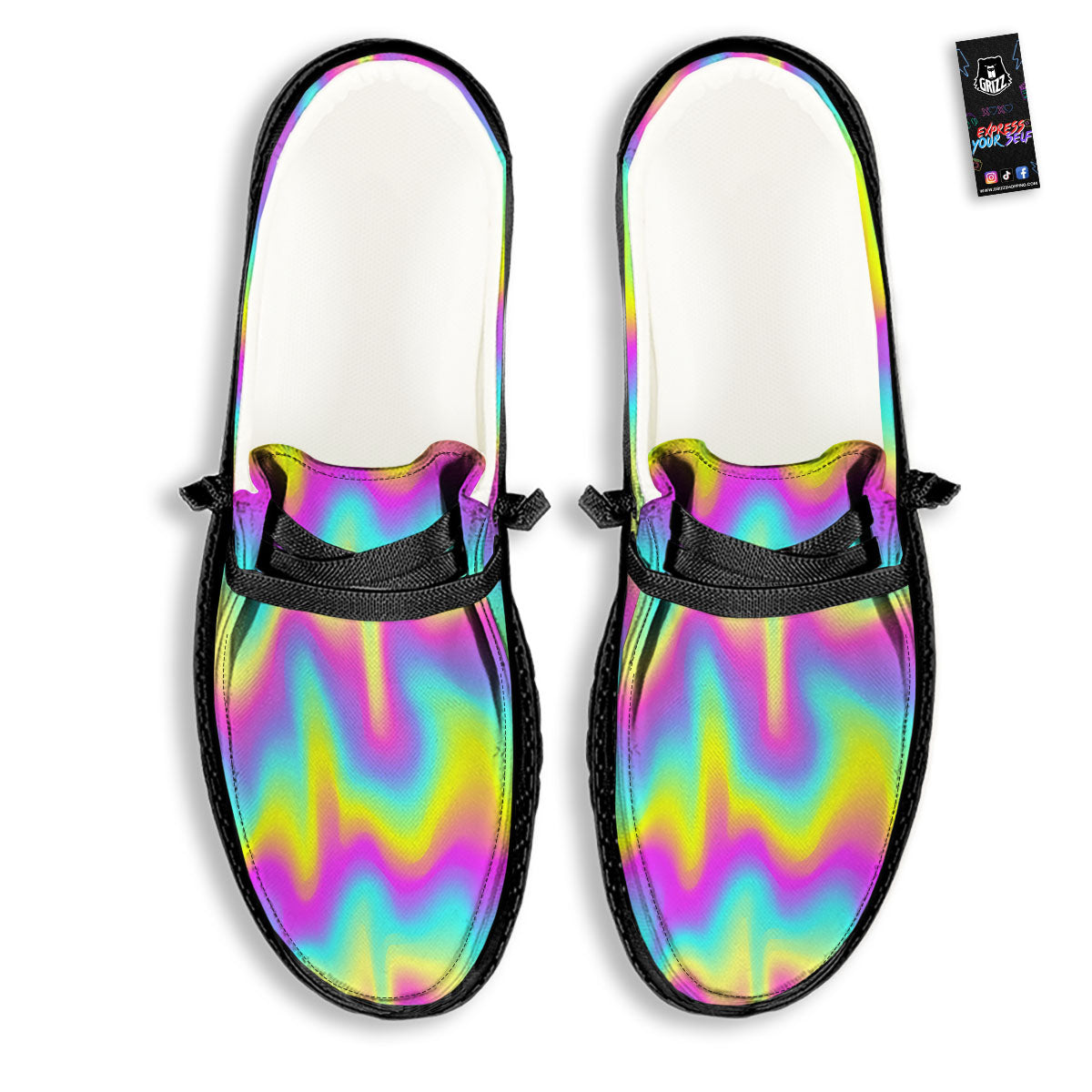 Flow Rainbow Print Pattern Black Loafers-grizzshop