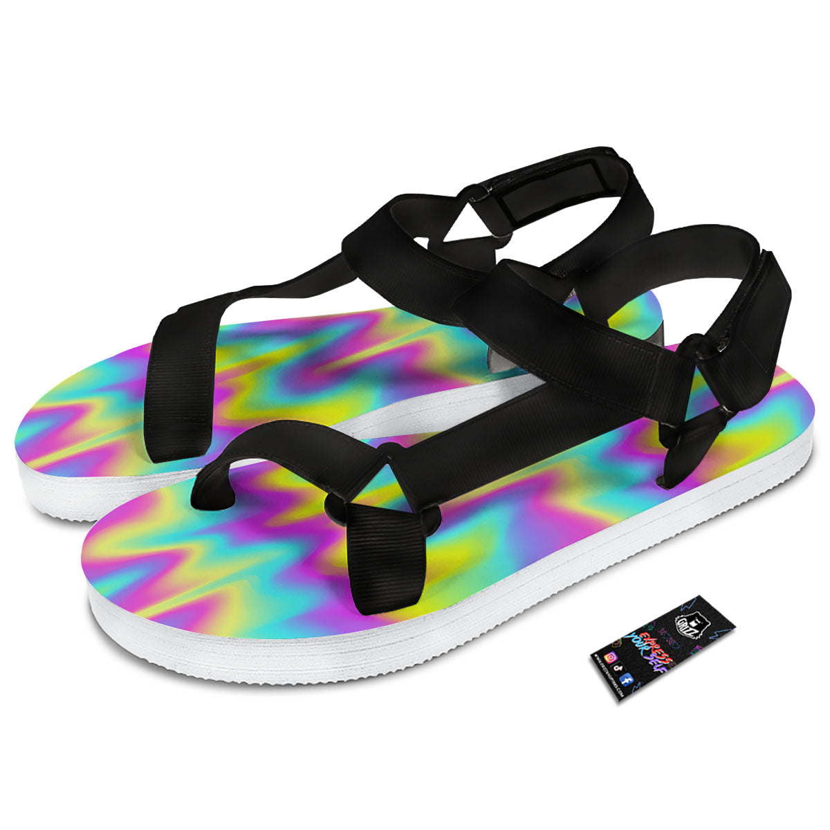 Flow Rainbow Print Pattern Black Open Toe Sandals-grizzshop