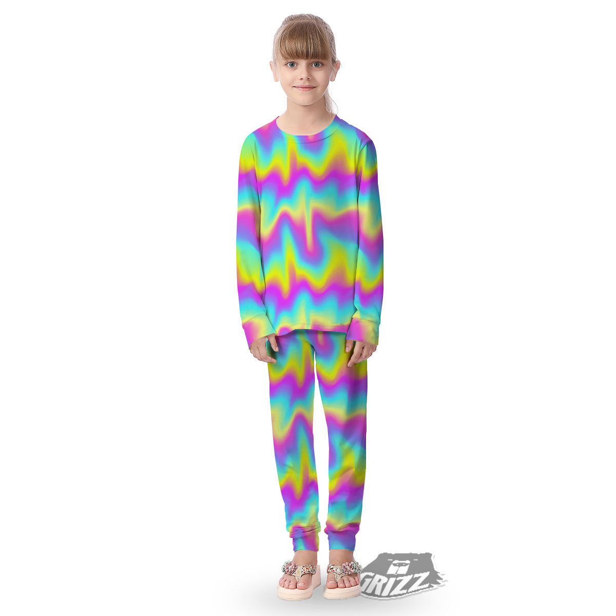 Flow Rainbow Print Pattern Kid's Pajamas-grizzshop
