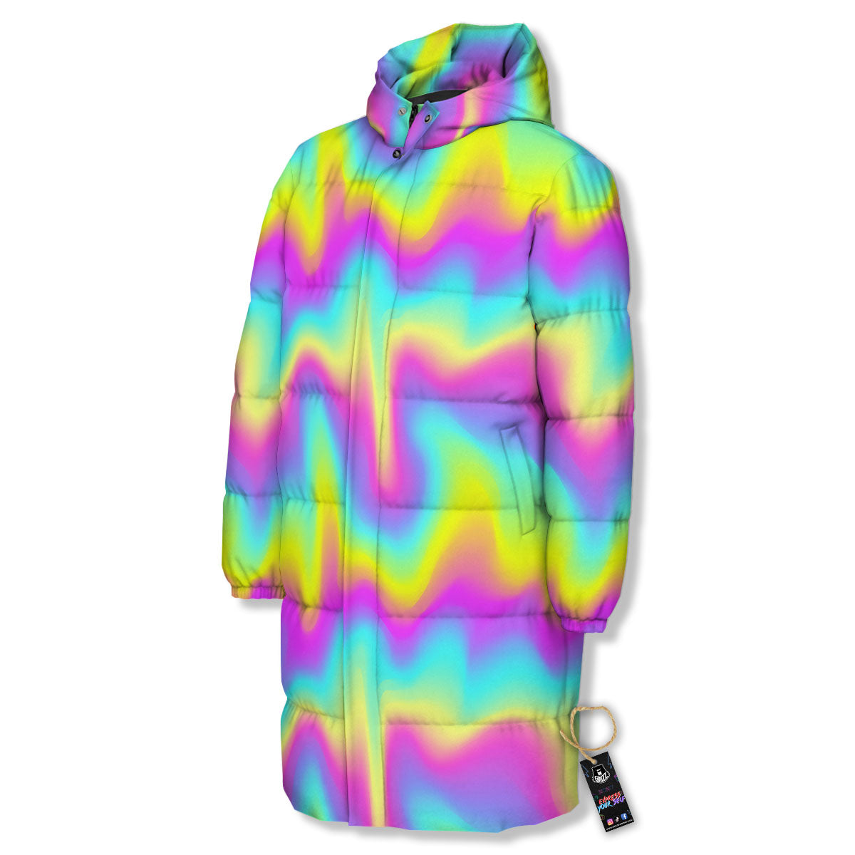 Flow Rainbow Print Pattern Long Down Jacket-grizzshop