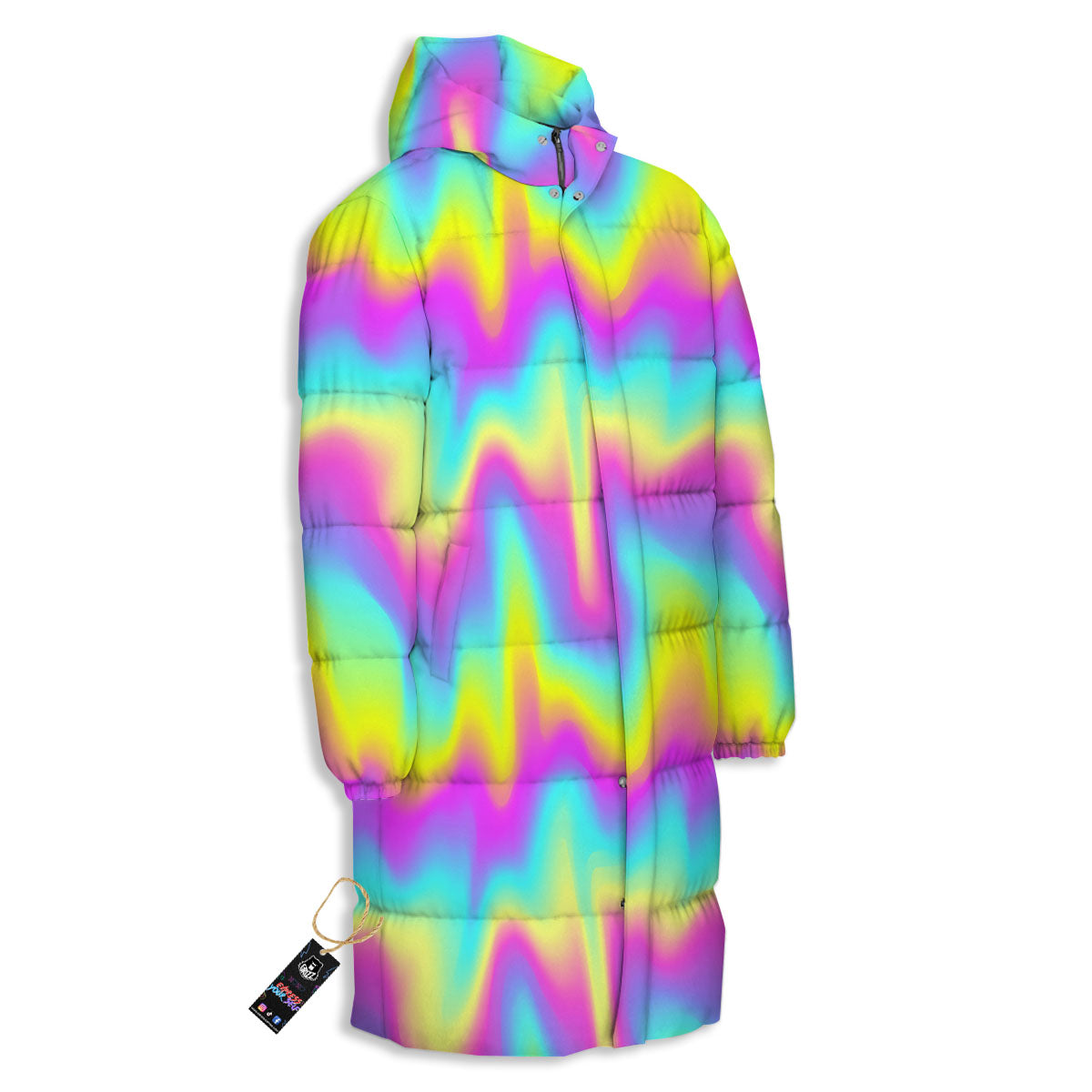 Flow Rainbow Print Pattern Long Down Jacket-grizzshop