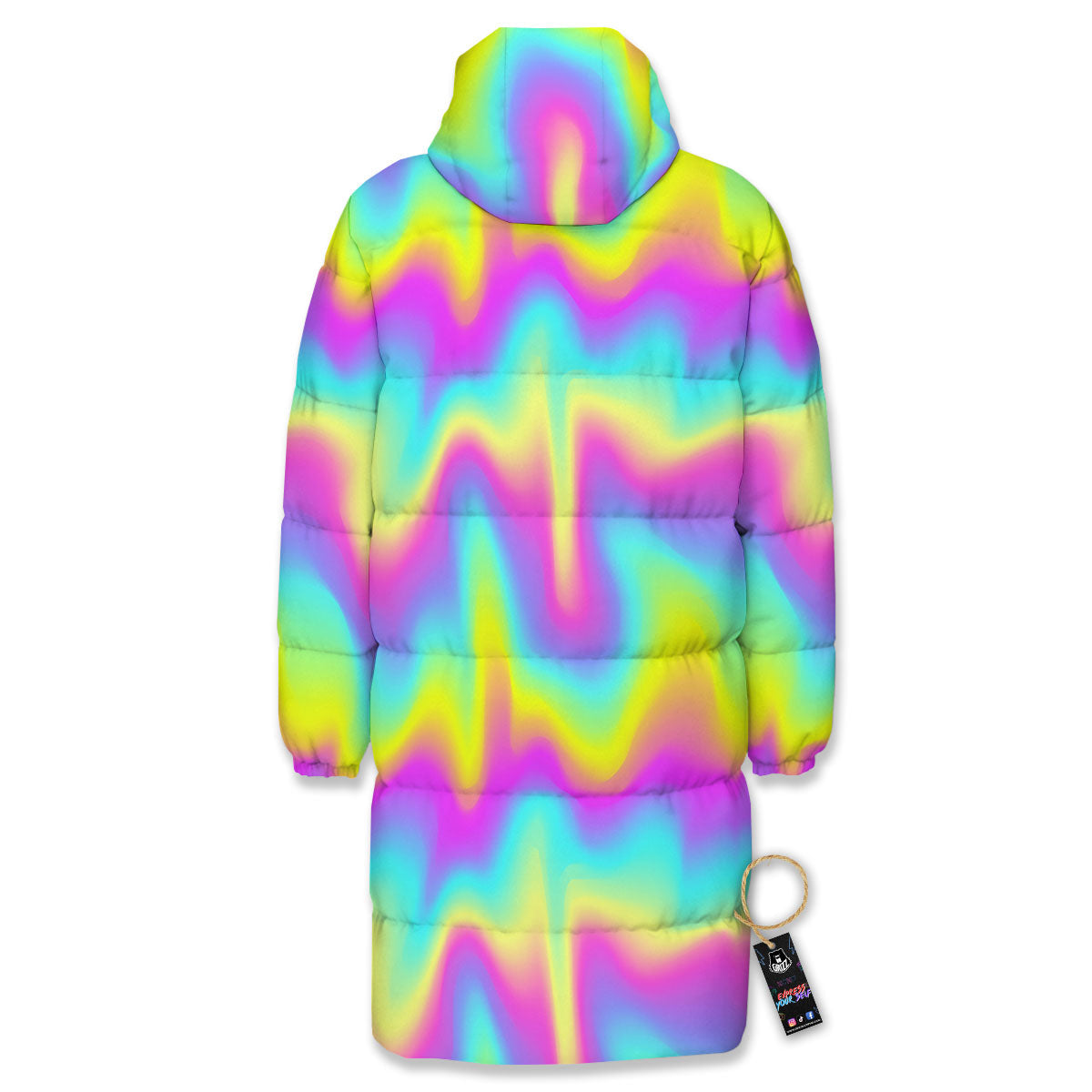 Flow Rainbow Print Pattern Long Down Jacket-grizzshop
