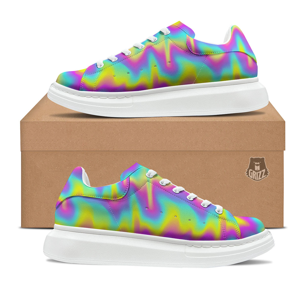 Flow Rainbow Print Pattern Platform Shoes-grizzshop