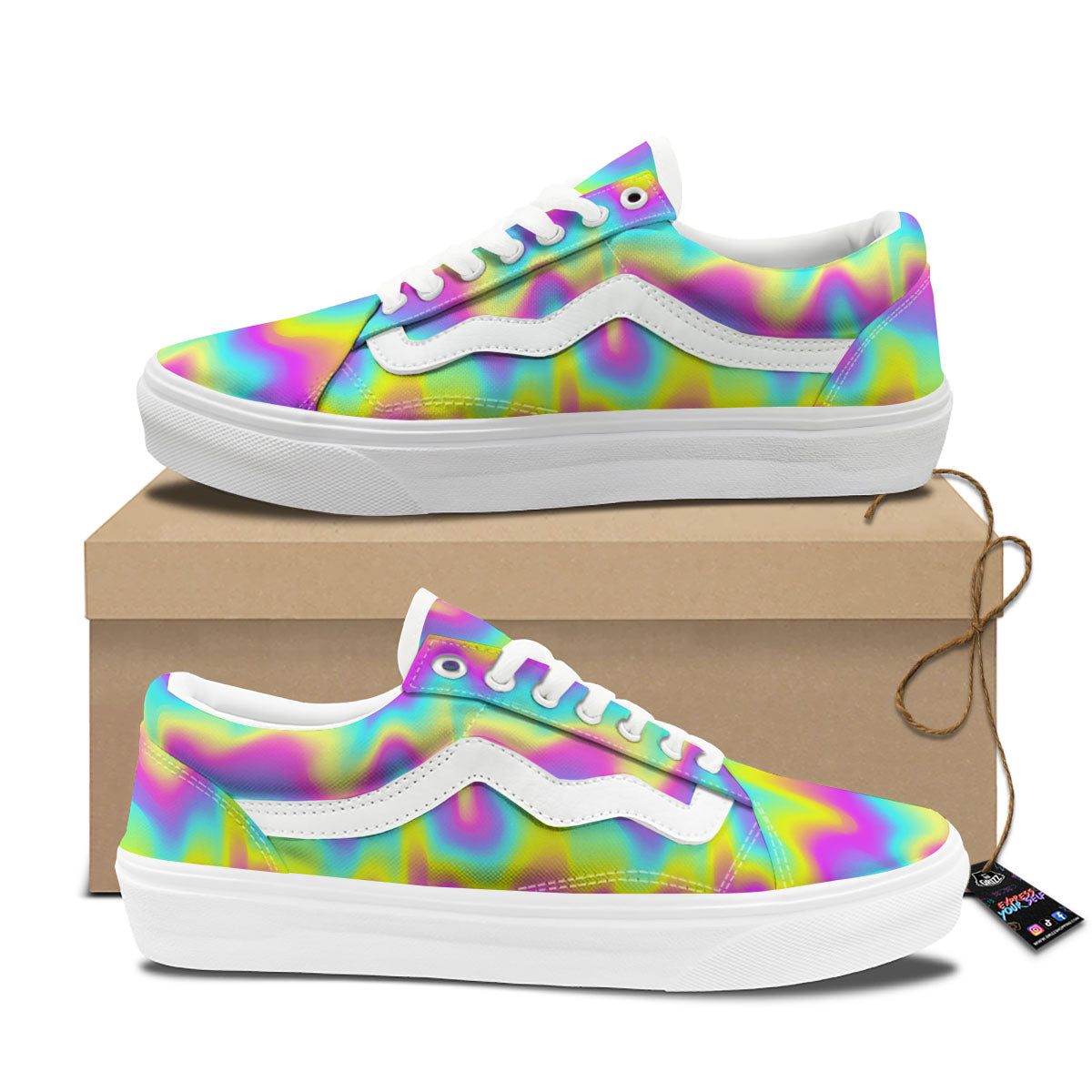 Flow Rainbow Print Pattern Skate Shoes-grizzshop
