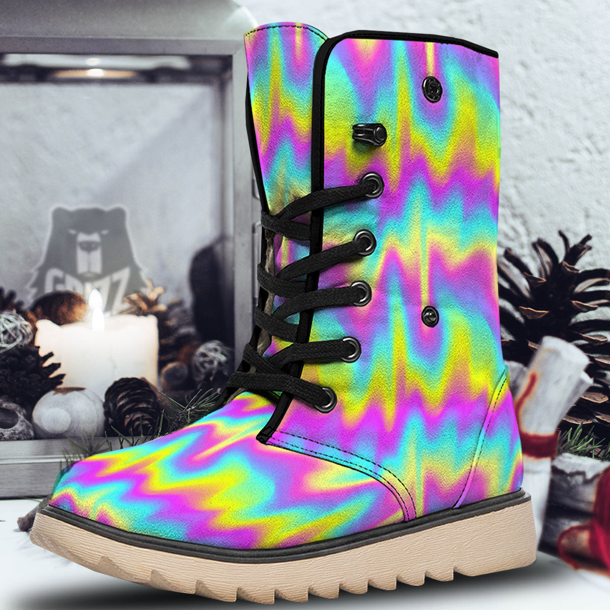 Flow Rainbow Print Pattern Snow Boots-grizzshop