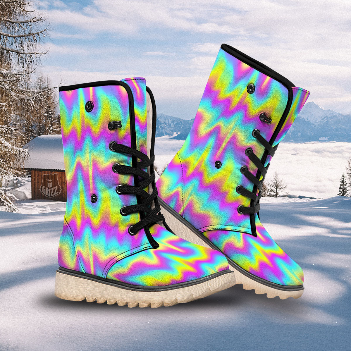 Flow Rainbow Print Pattern Snow Boots-grizzshop
